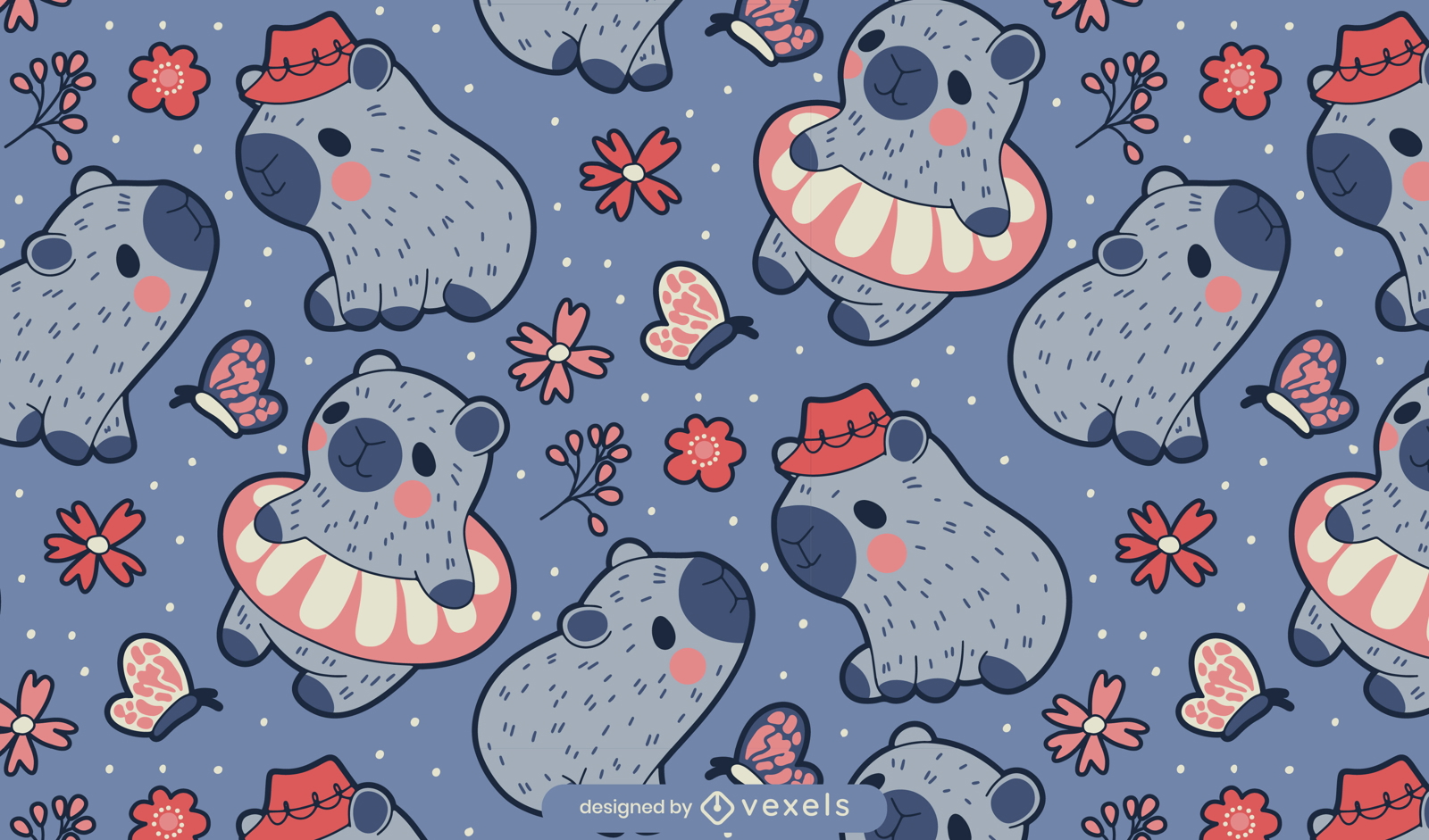 Cute and floral capybara pattern design
