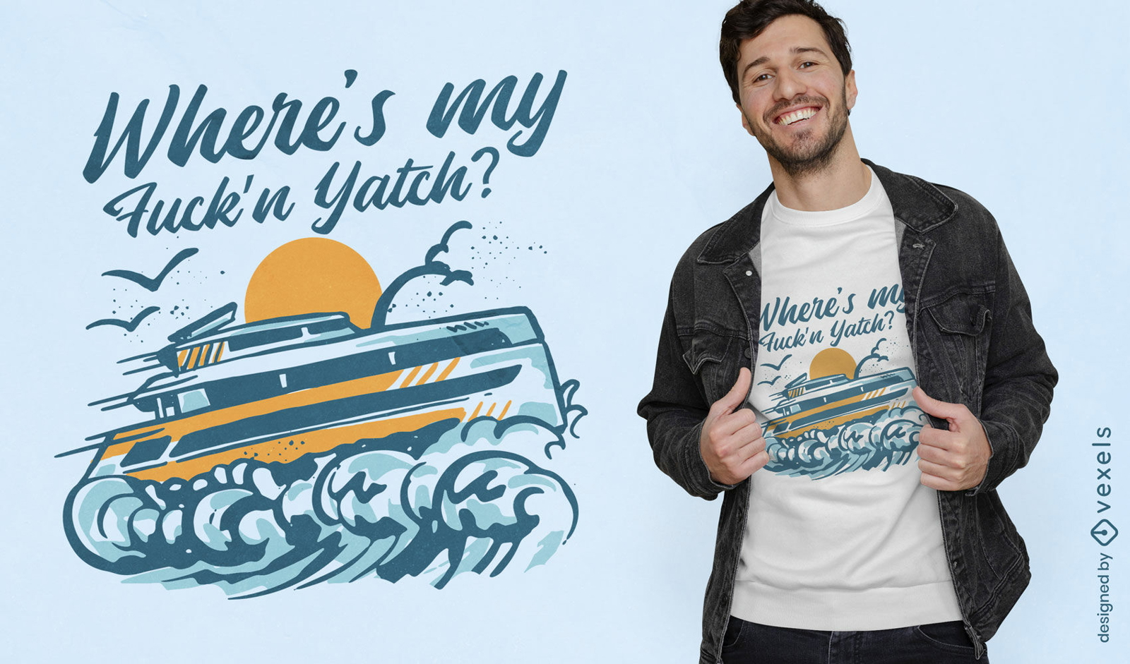 Design de camiseta de navio de iate de catamarã