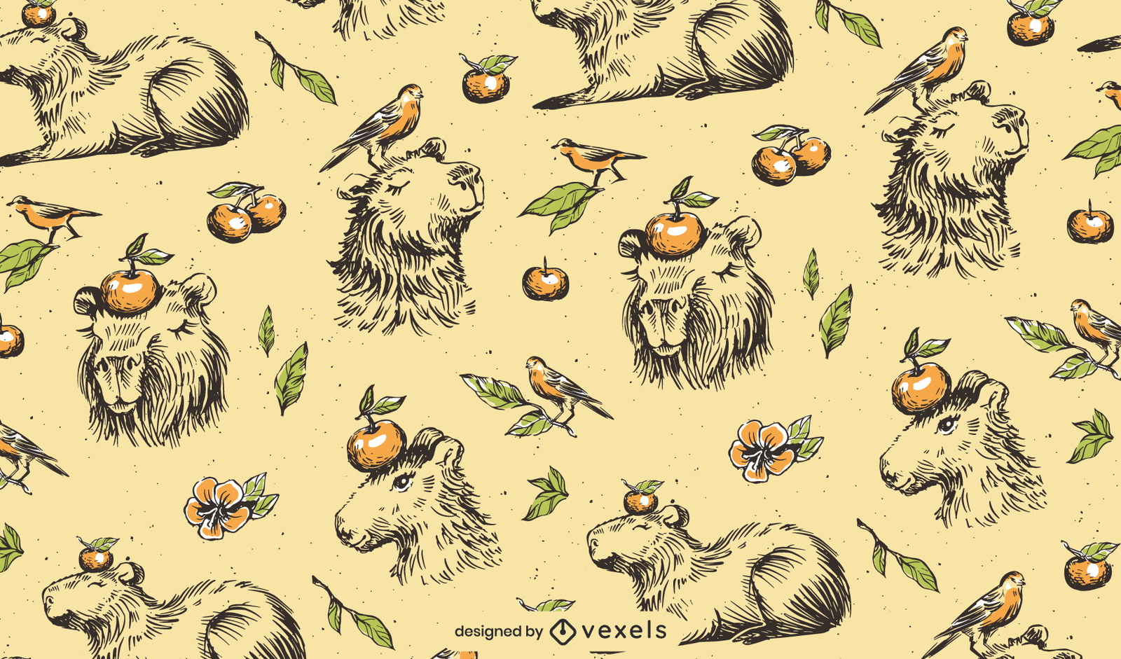 Hand Drawn Capybaras Pattern Design Vector Download 8123