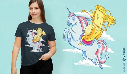 Banana on unicorn cartoon t-shirt design