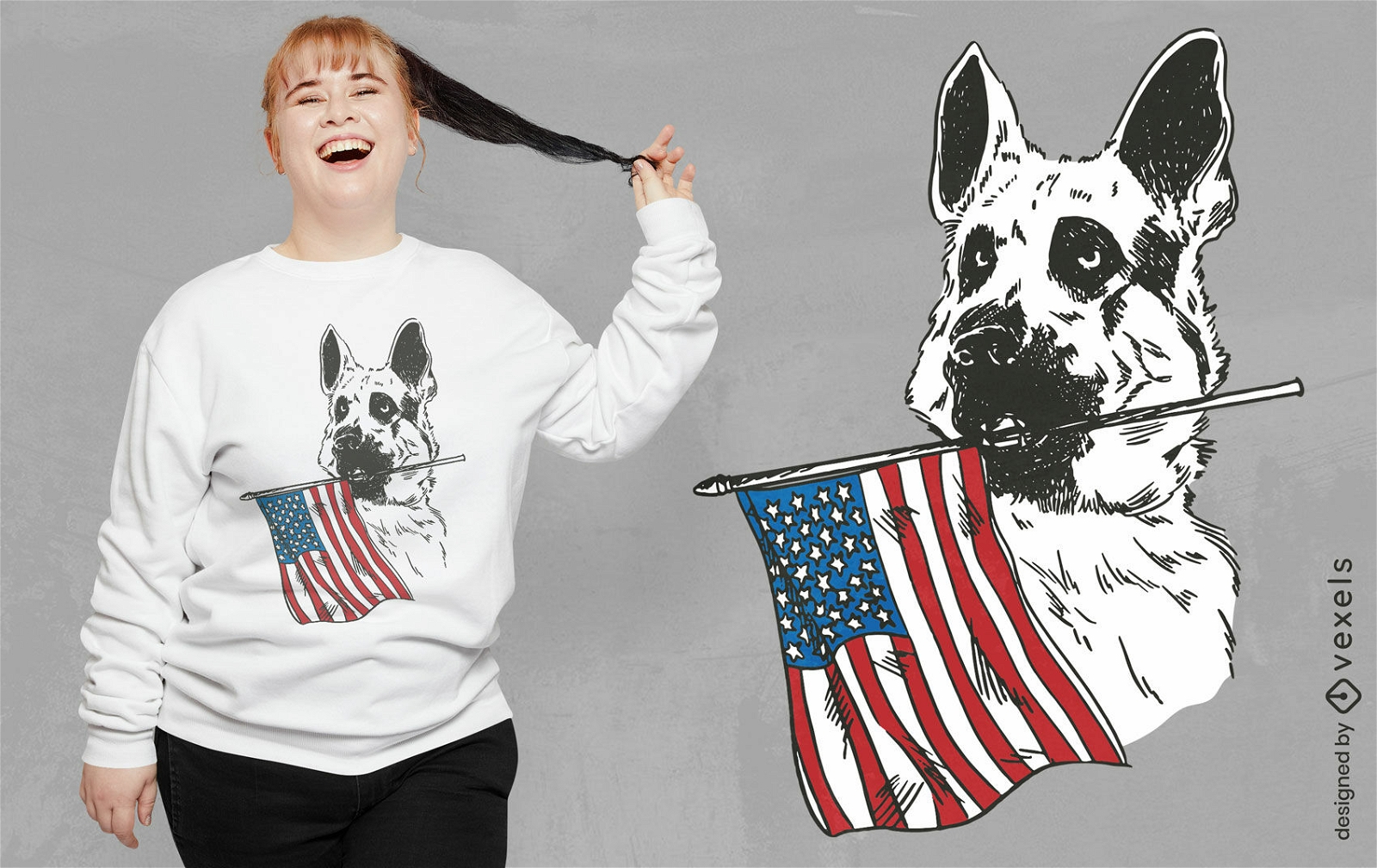 Cão pastor alemão com design de t-shirt de bandeira dos eua