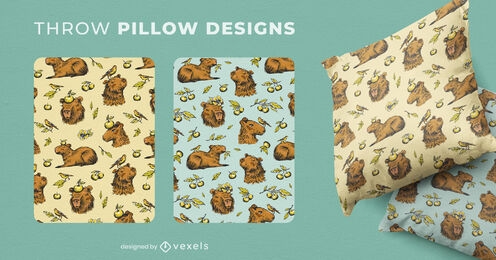 Capybaras nature pattern throw pillow design