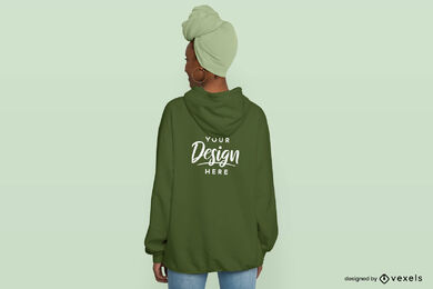 Woman with headscarf hoodie back mockup
