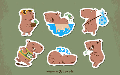 Set of stickers, badge with cute cartoon capybaras. Yellow background.  Vector illustration. 20248901 Vector Art at Vecteezy