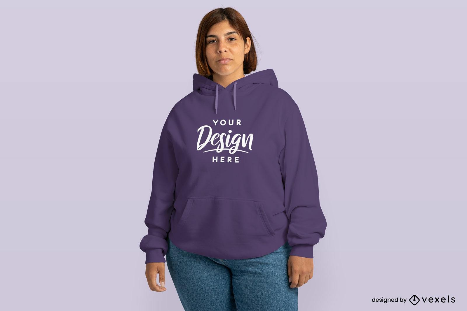 Woman with jeans and hoodie mockup