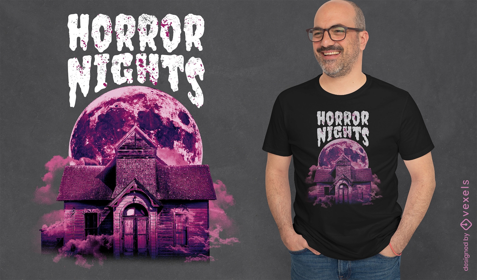 Diseño de psd de camiseta de Halloween de casa embrujada de noches de terror