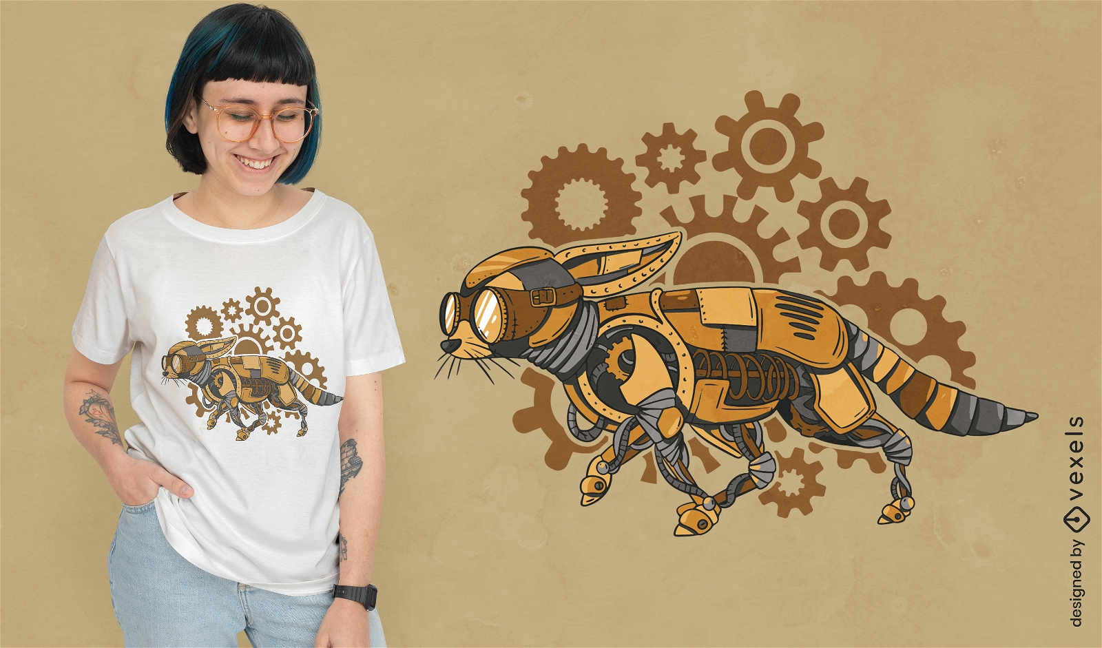Design de camiseta de animal de raposa steampunk