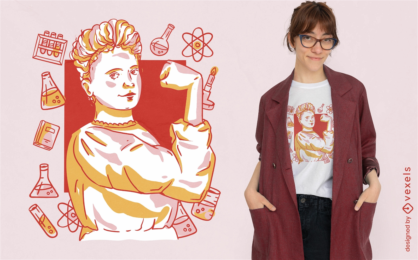 Strong scientist woman t-shirt design