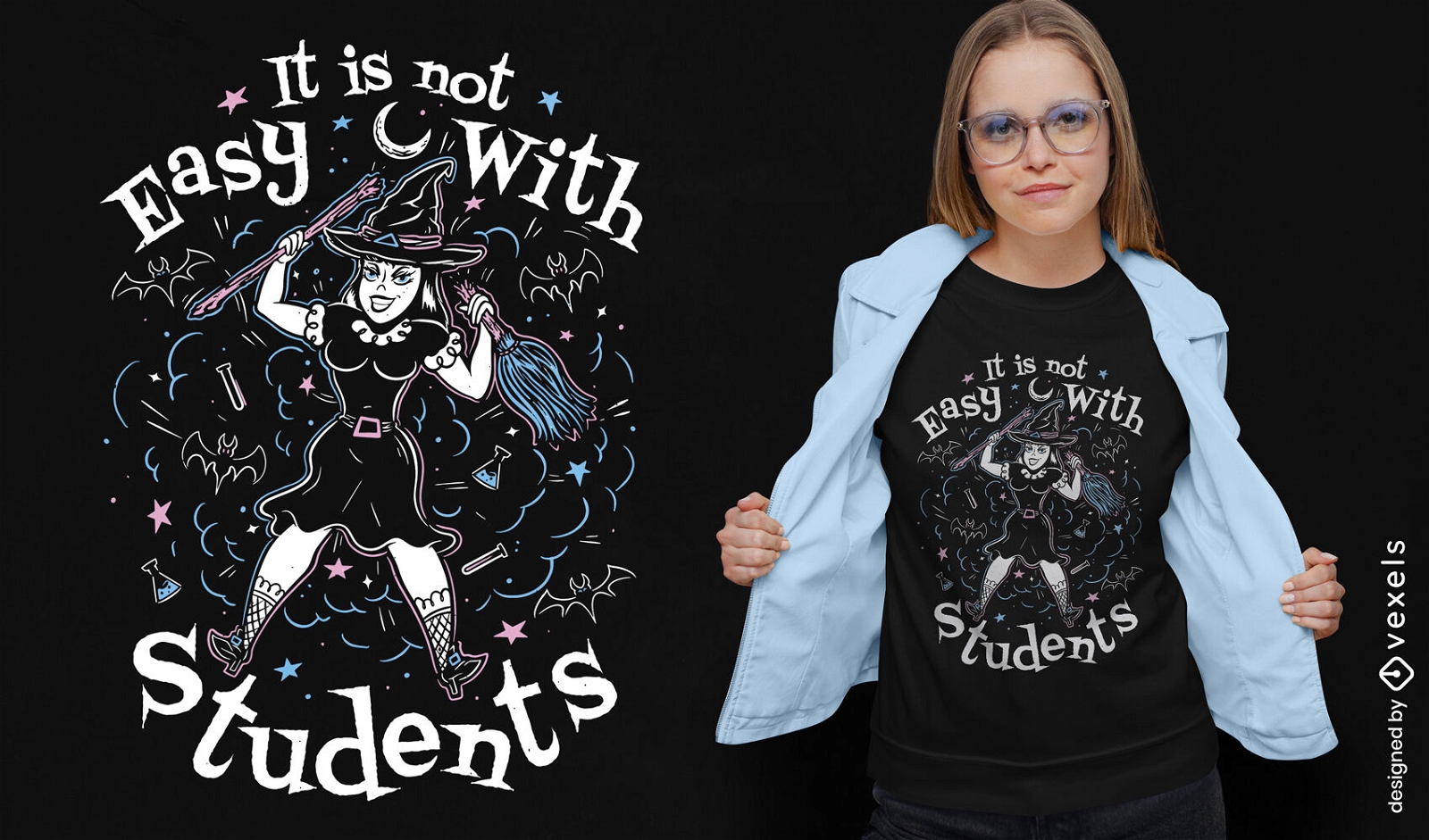 Design de camiseta de Halloween de bruxa professora