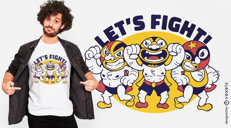 Design de t-shirt de lutadores mexicanos de desenho animado
