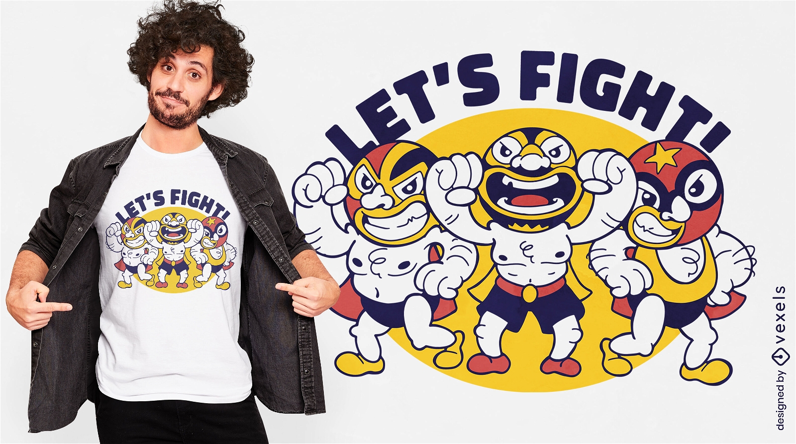 Diseño de camiseta de luchadores mexicanos de dibujos animados divertidos