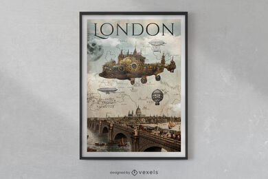 Design de pôster psd Steampunk Londres