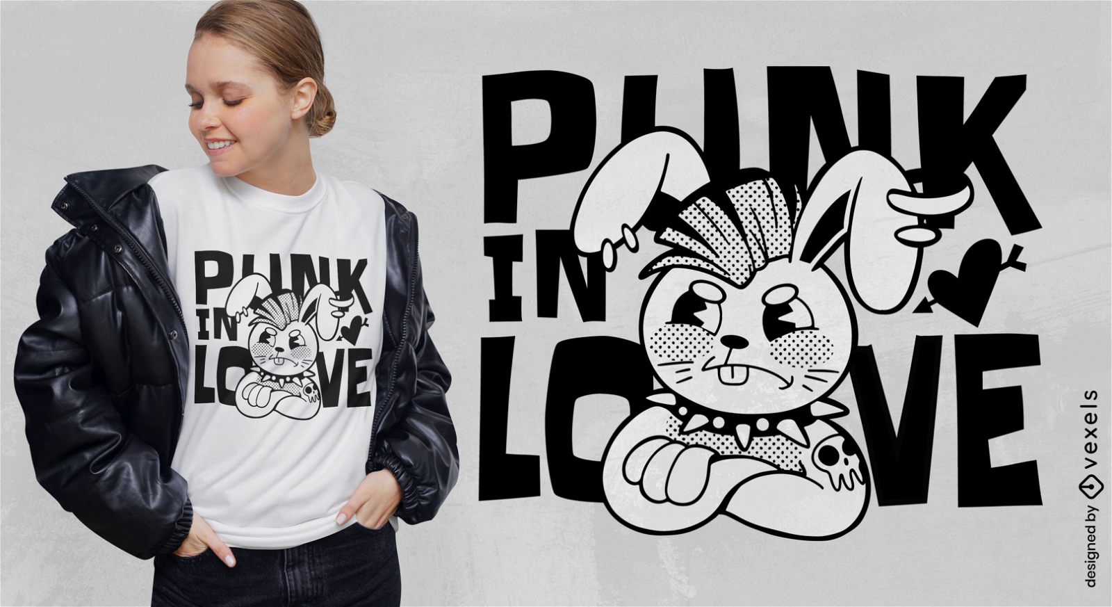 Design de camiseta de desenho animado de coelho punk