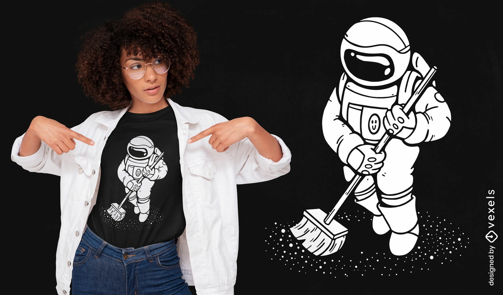 Diseño de camiseta de estrellas de barrido de astronauta.