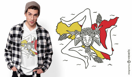 Diseño de camiseta de mapa y bandera de sicilia italia