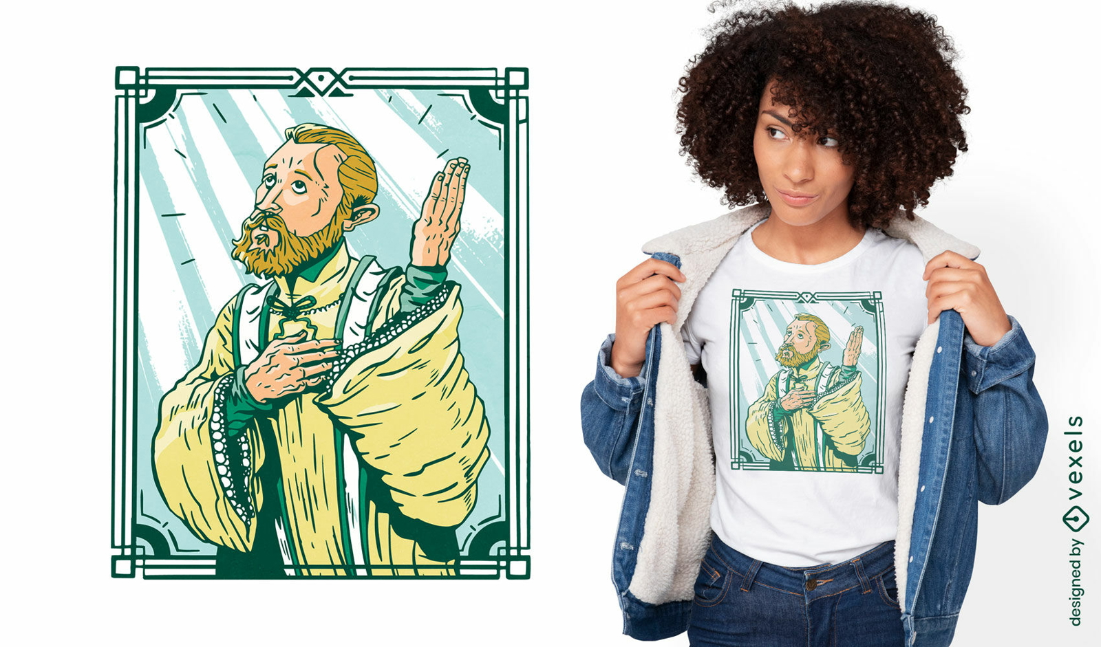 Priester, der Portr?t-T-Shirt-Design betet