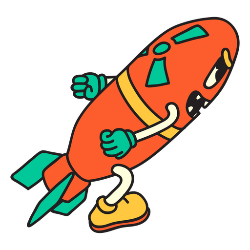 Retro-Karikatur der heftigen Rakete PNG-Design