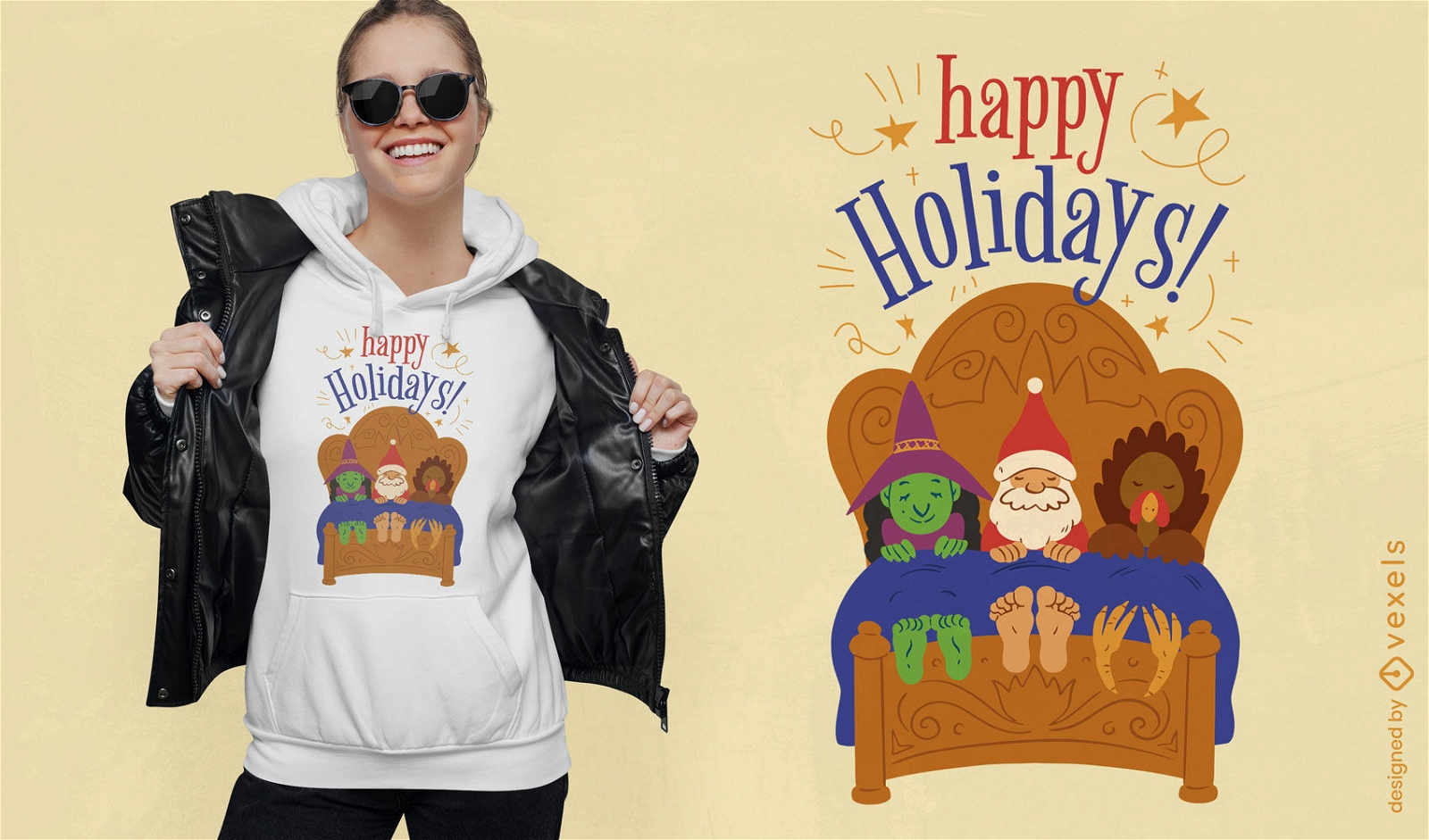 Weihnachtsmann und Hexe schlafen T-Shirt-Design