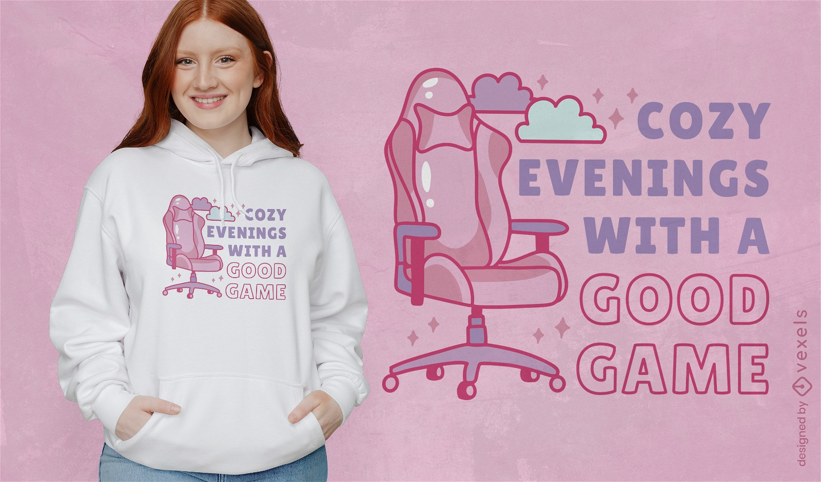 Design de camiseta de cadeira de jogos rosa
