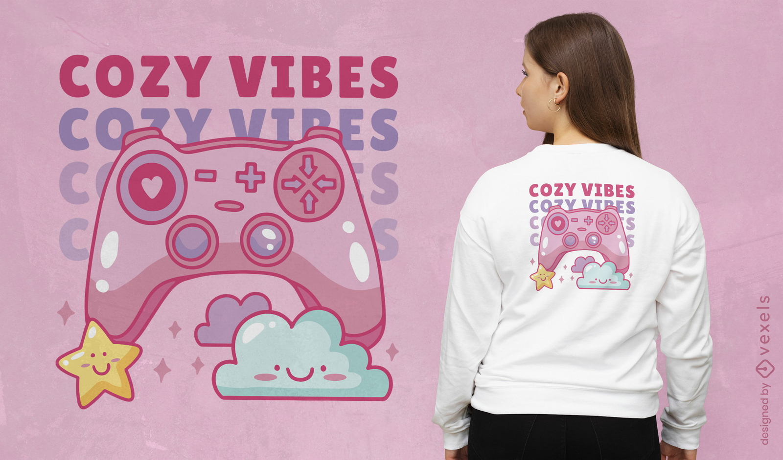 Diseño de camiseta de joystick pastel