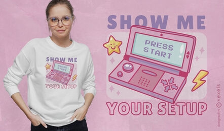 Design de camiseta rosa para console de jogos