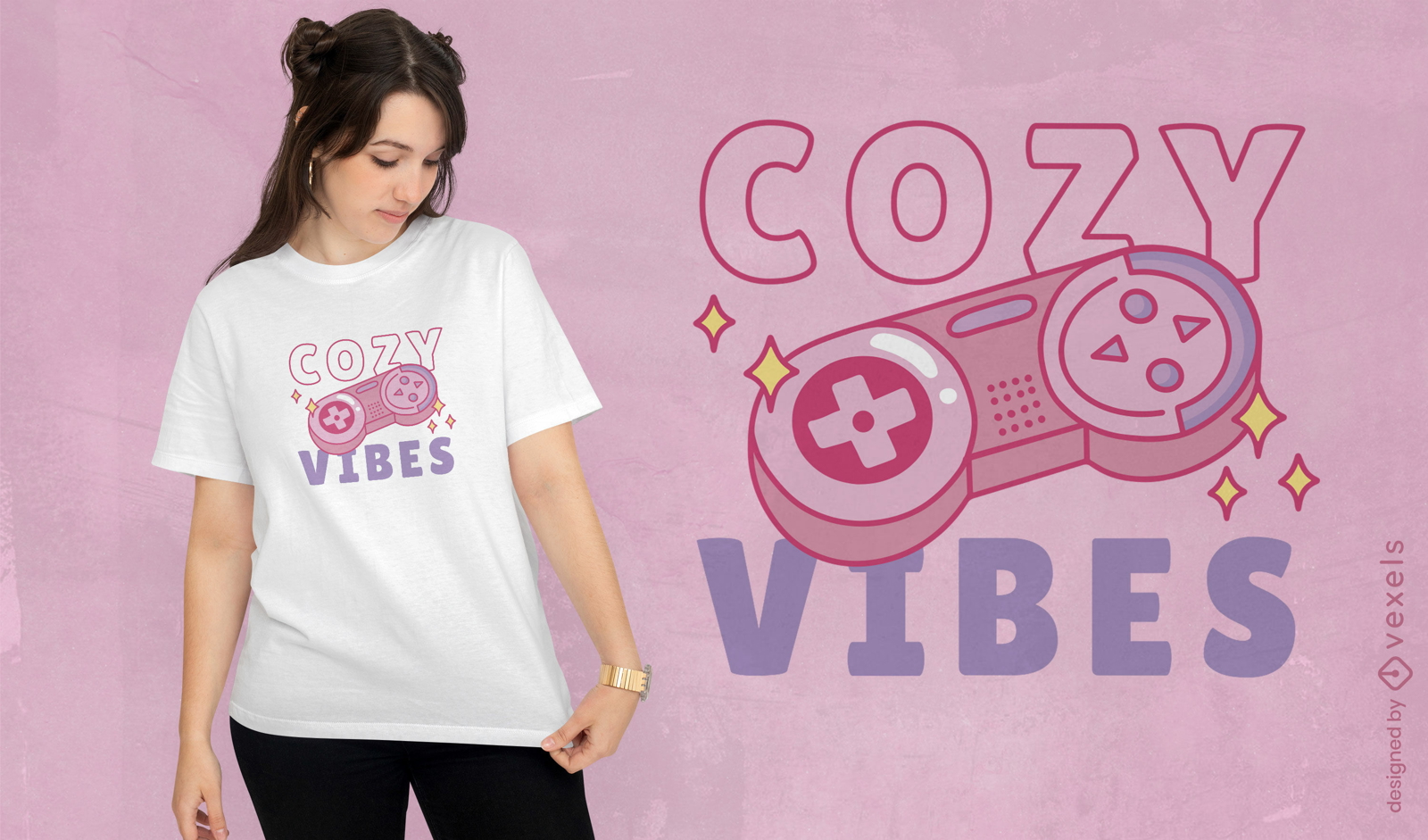 Diseño de camiseta rosa con joystick retro