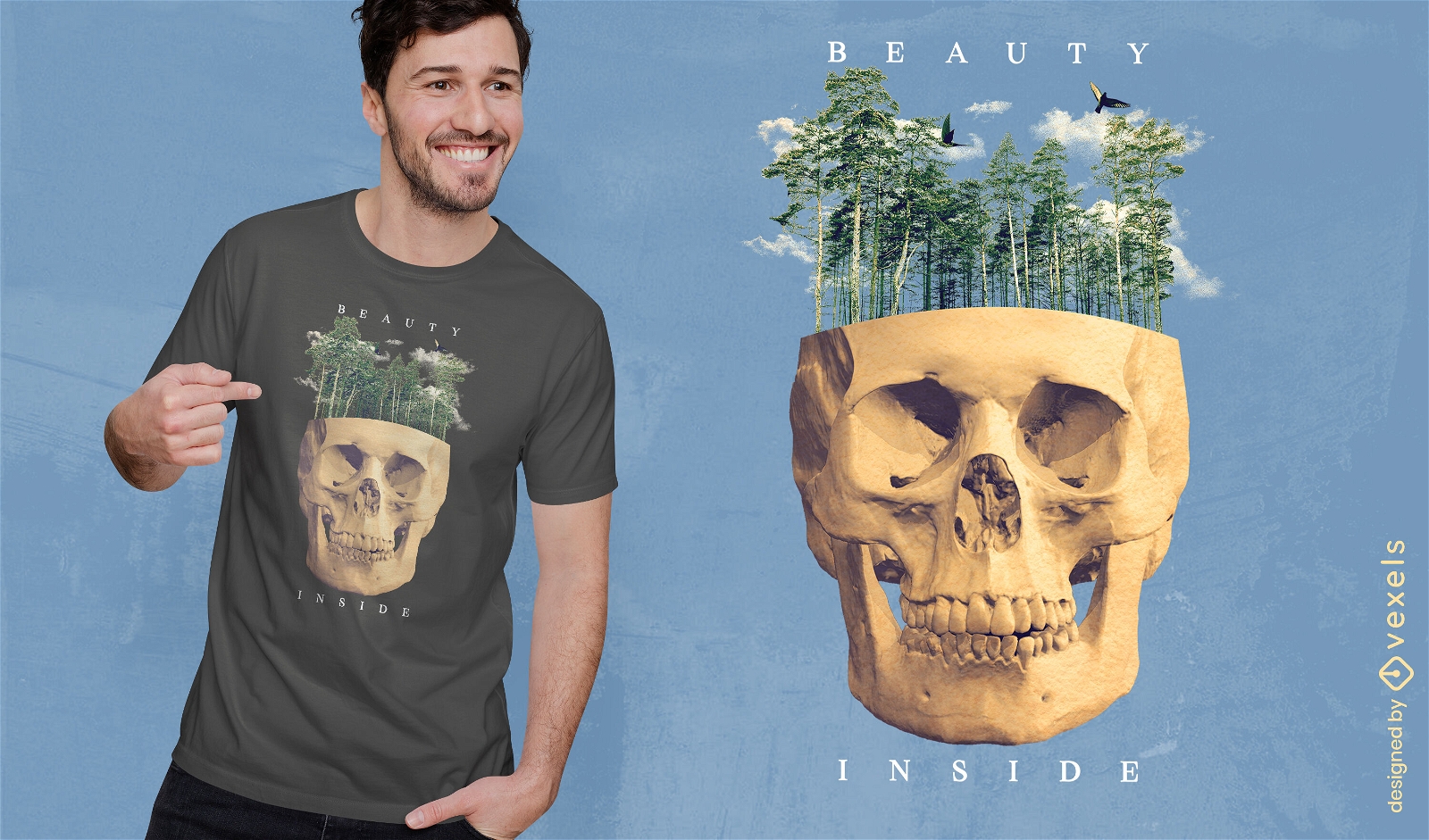 Beleza dentro da floresta de caveiras design de camiseta PSD