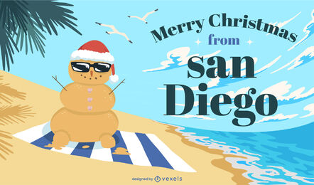 hombre de arena, en, playa, navidad, ilustración