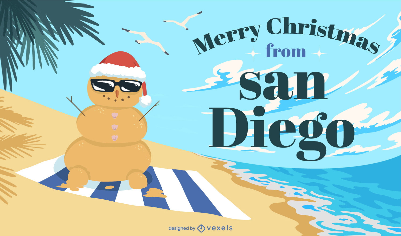 Homem de areia na ilustração de natal de praia