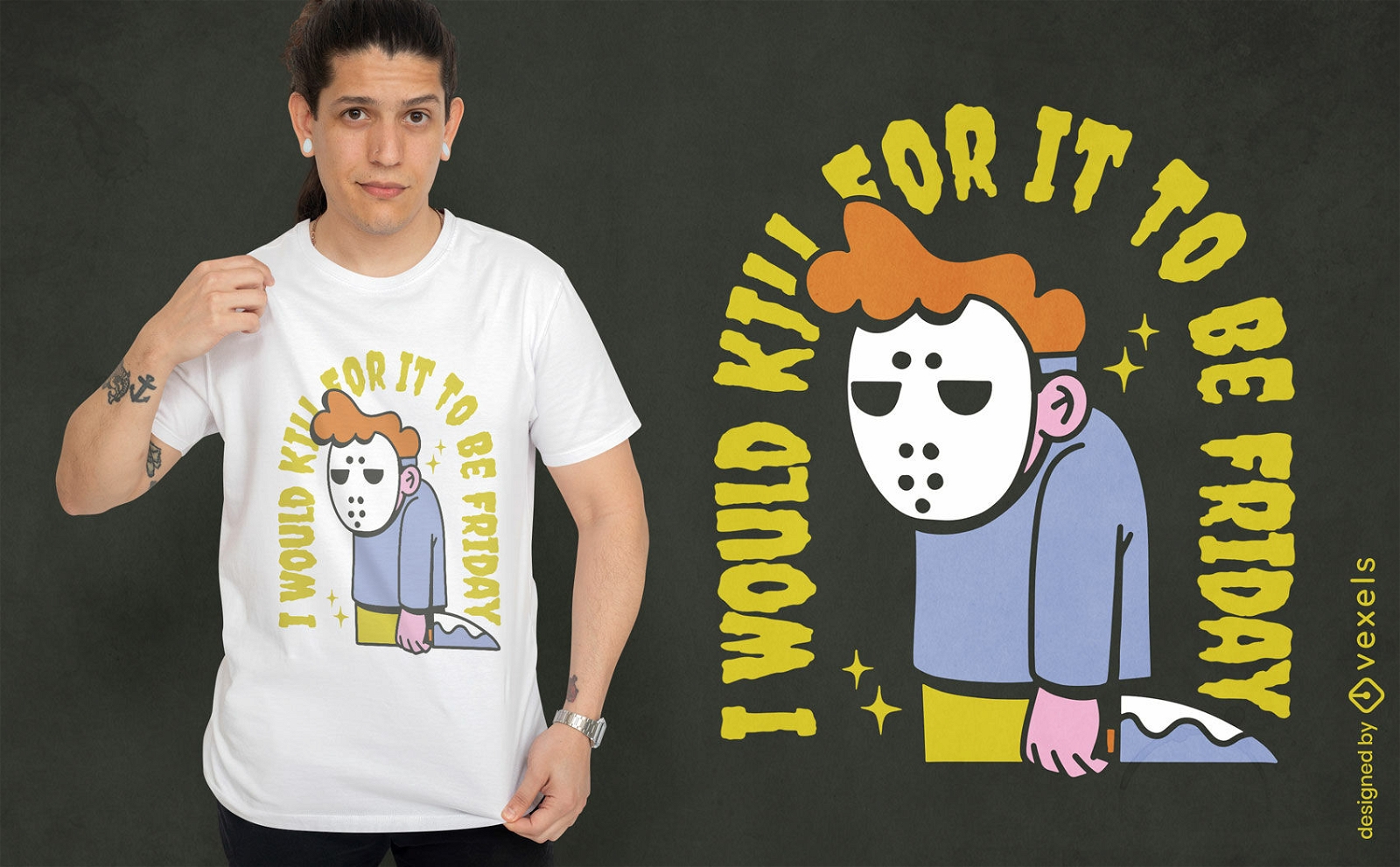 Mann mit Hockeymasken-Halloween-T-Shirt-Design