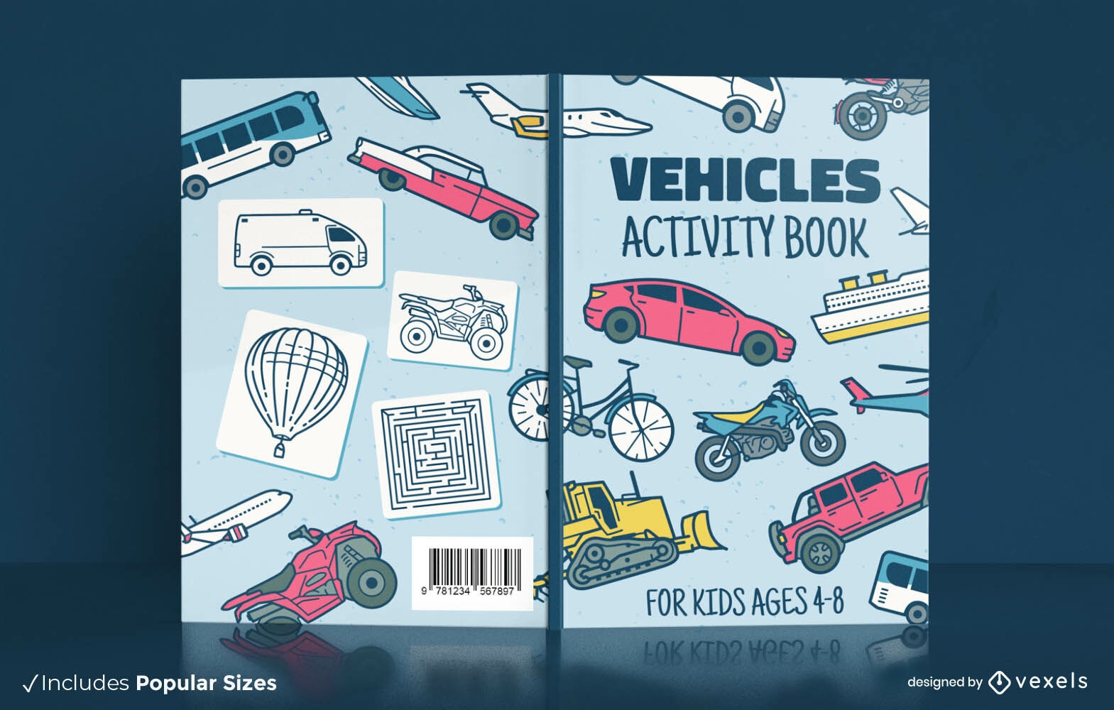 Design de capa de livro de carros e bicicletas de transporte