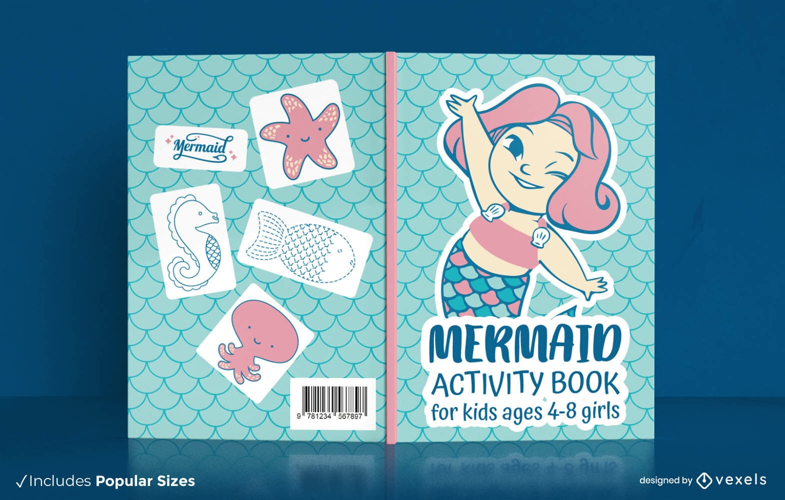 Cute chibi mermaid book cover design