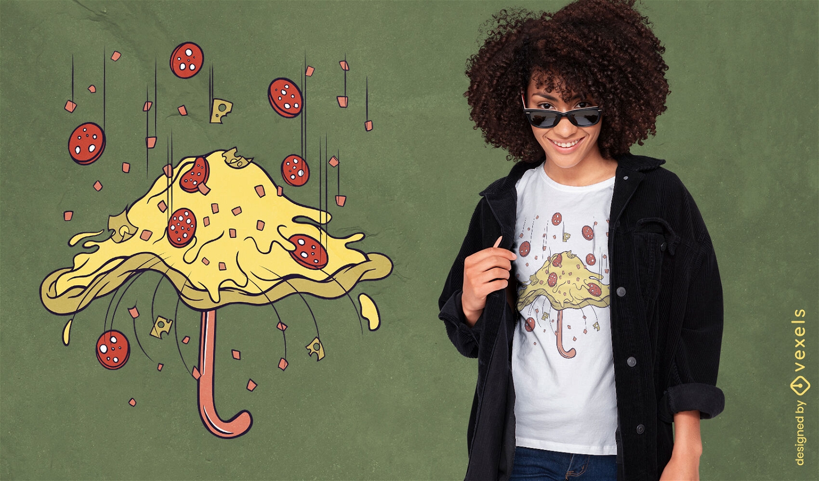 Guarda-chuva de pizza com design de t-shirt de pepperoni