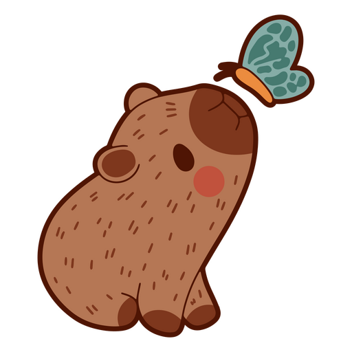 Bonita capivara brincando com uma borboleta Desenho PNG