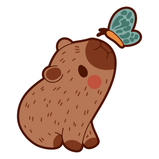 Cute capybara playing with a butterfly PNG Design
