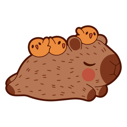 Capybara carrying chicks on its back PNG Design