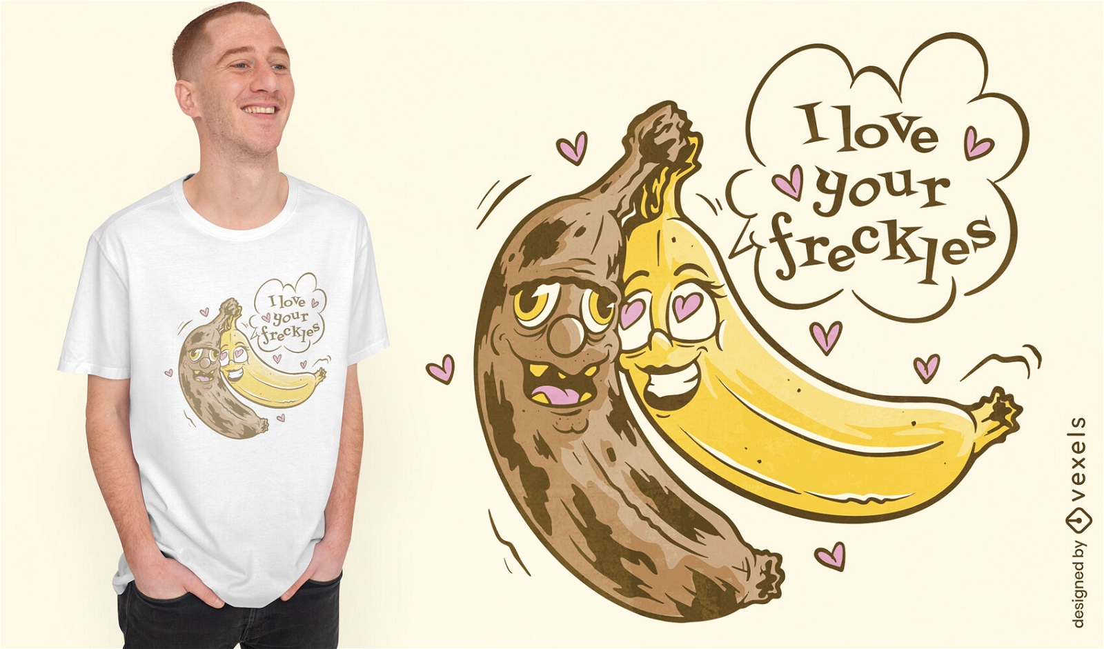 Diseño de camiseta de frutas de plátano de dibujos animados enamorados