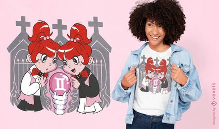 Mädchen im Friedhofszwillings-Tierkreis-T-Shirt Design