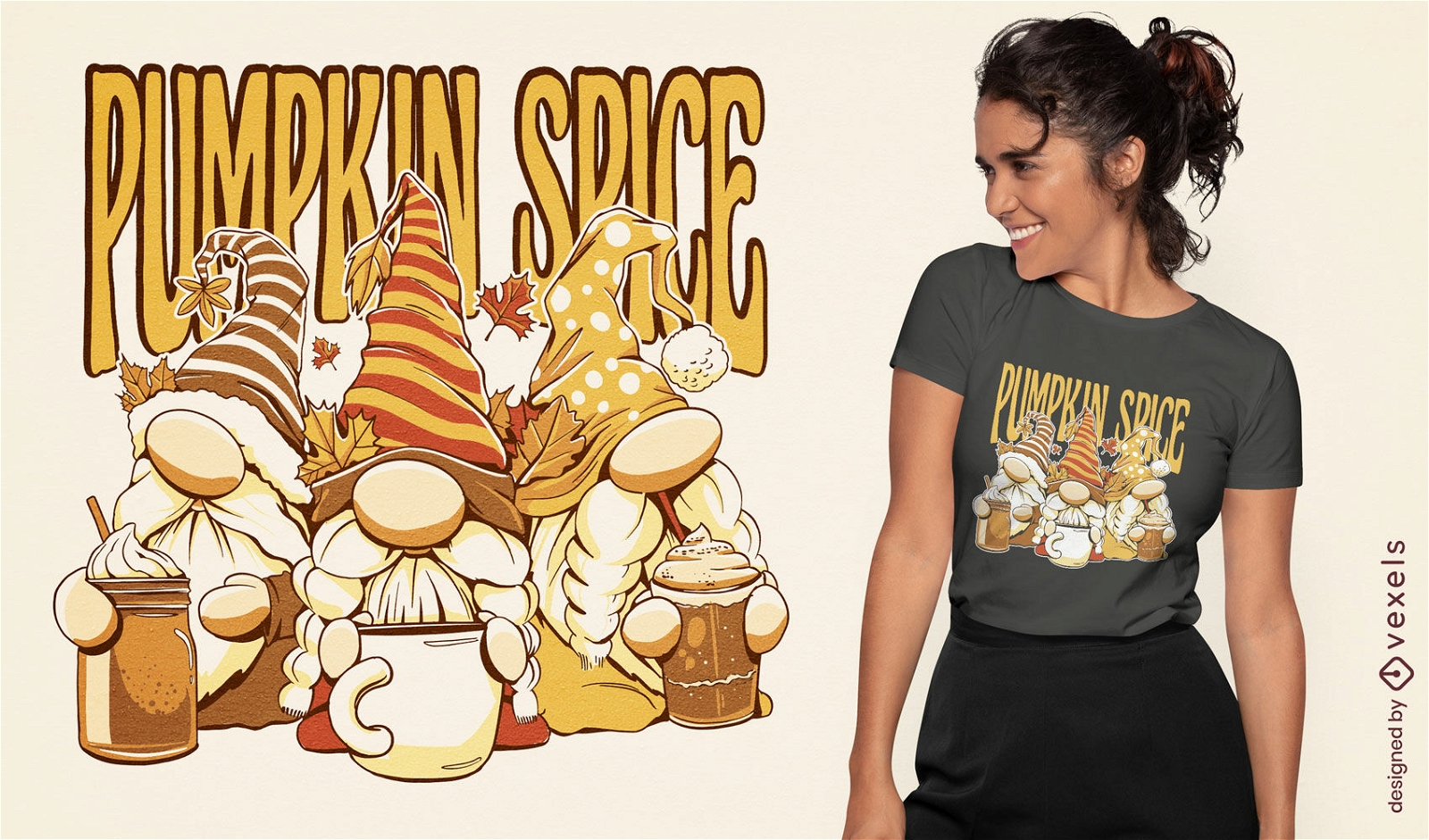 Gnome mit T-Shirt-Design für Herbstgetränke