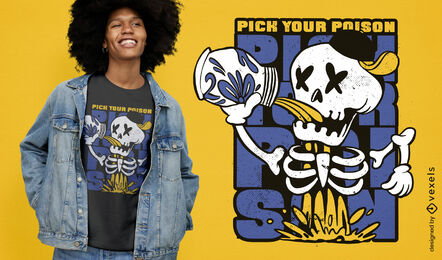 Cartoon-Skelett-trinkendes T-Shirt-Design