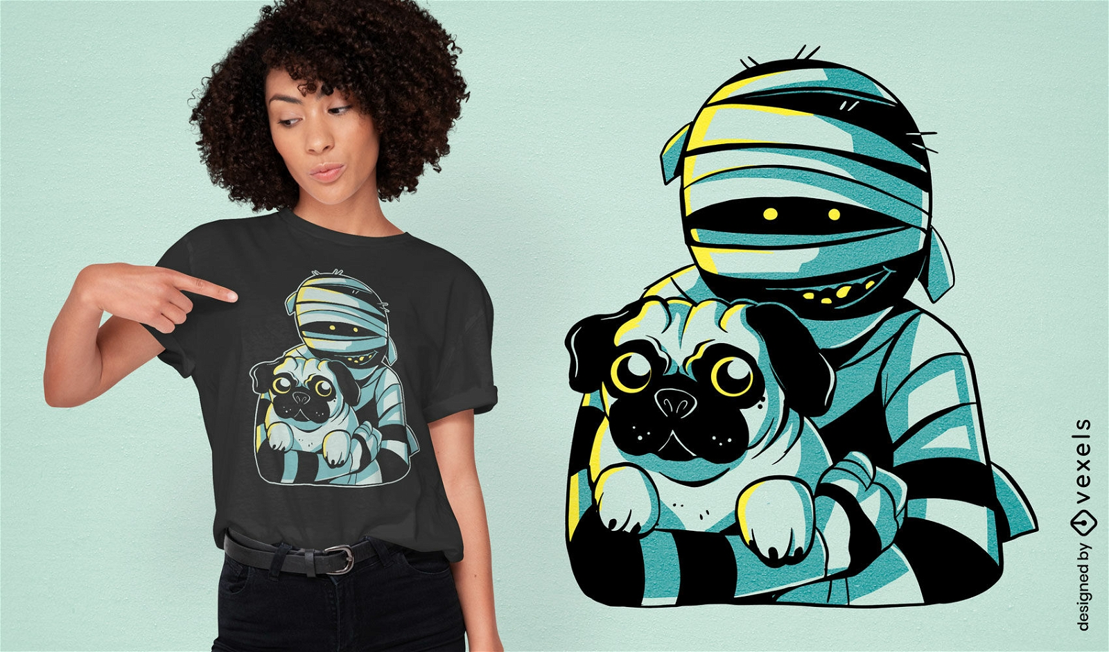 Design de camiseta de múmia e cachorro de desenho animado