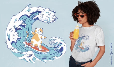 Surfer cat wave t-shirt design