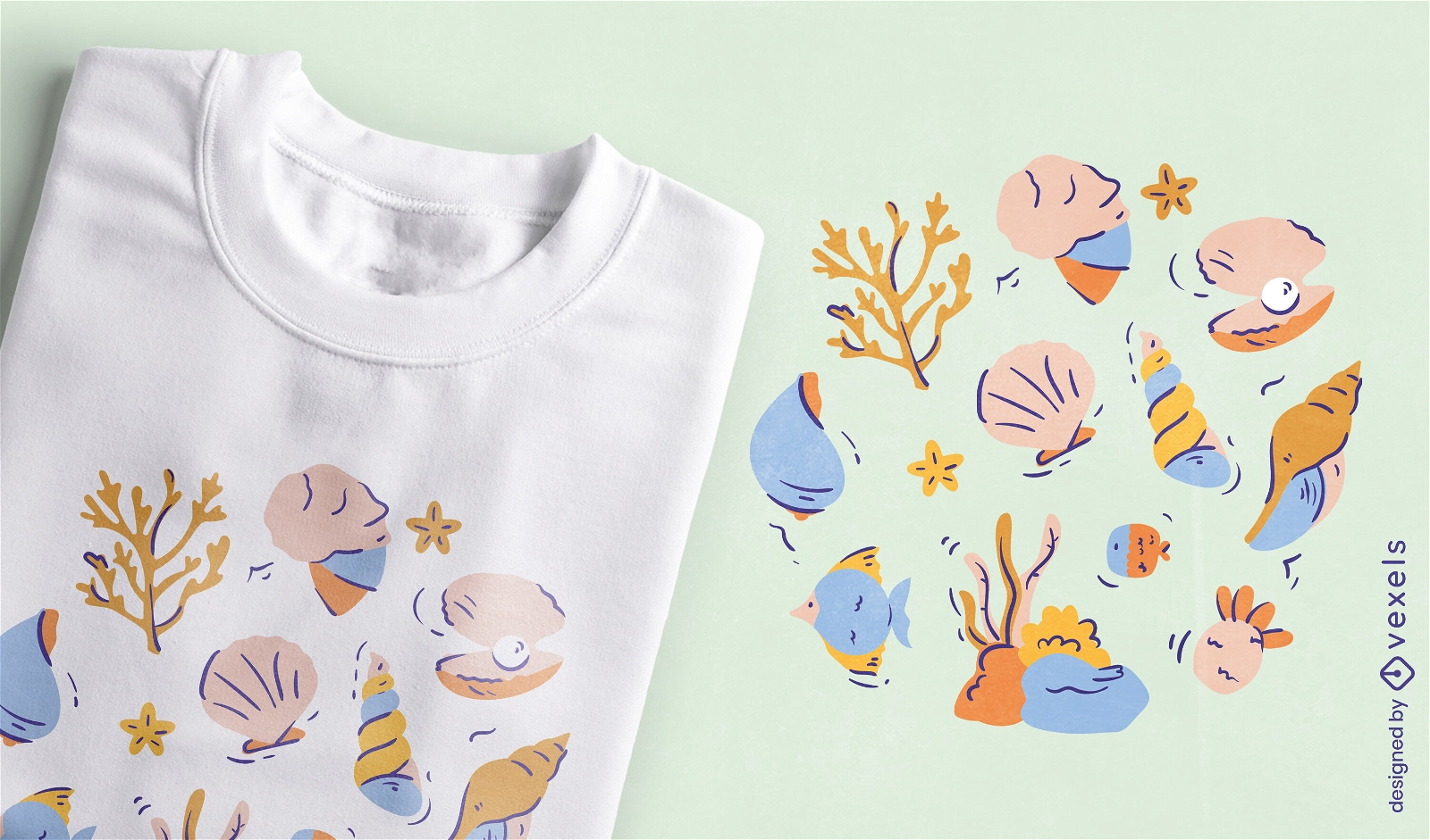 Underwater sea life elements t-shirt design