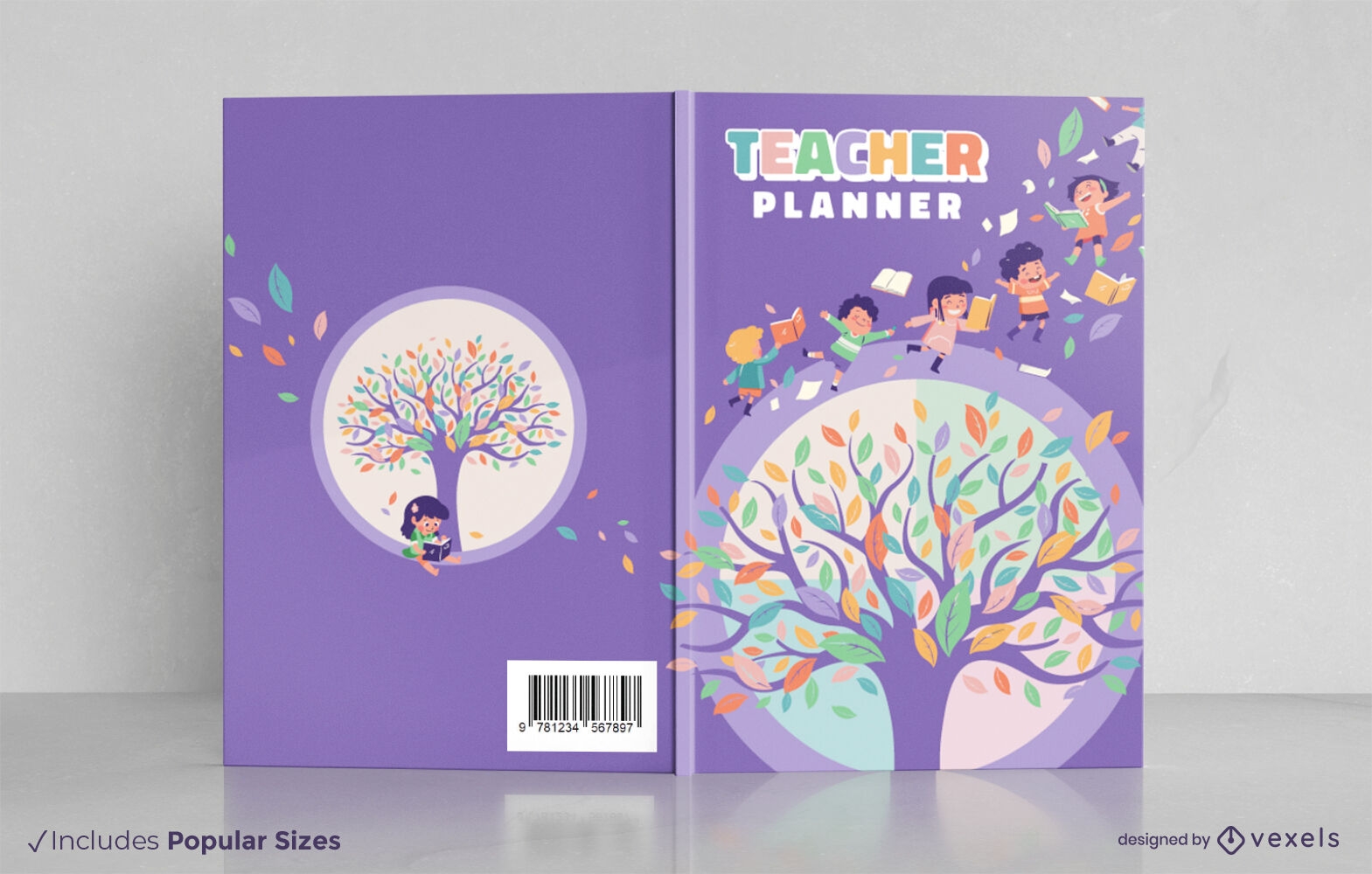 Árbol con diseño de portada de libro para niños.
