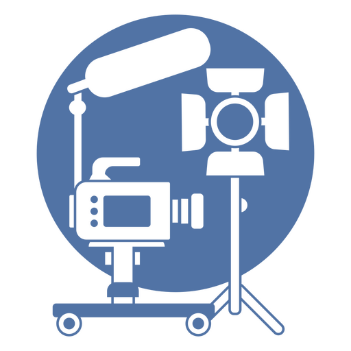 Blue and white icon of video camera and movie lights PNG Design