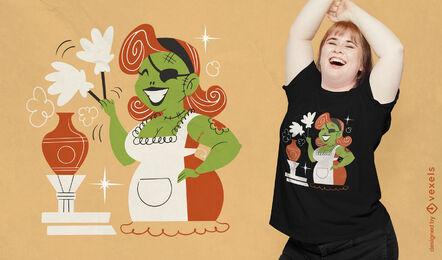 design de camiseta de dona de casa zumbi dos anos 50