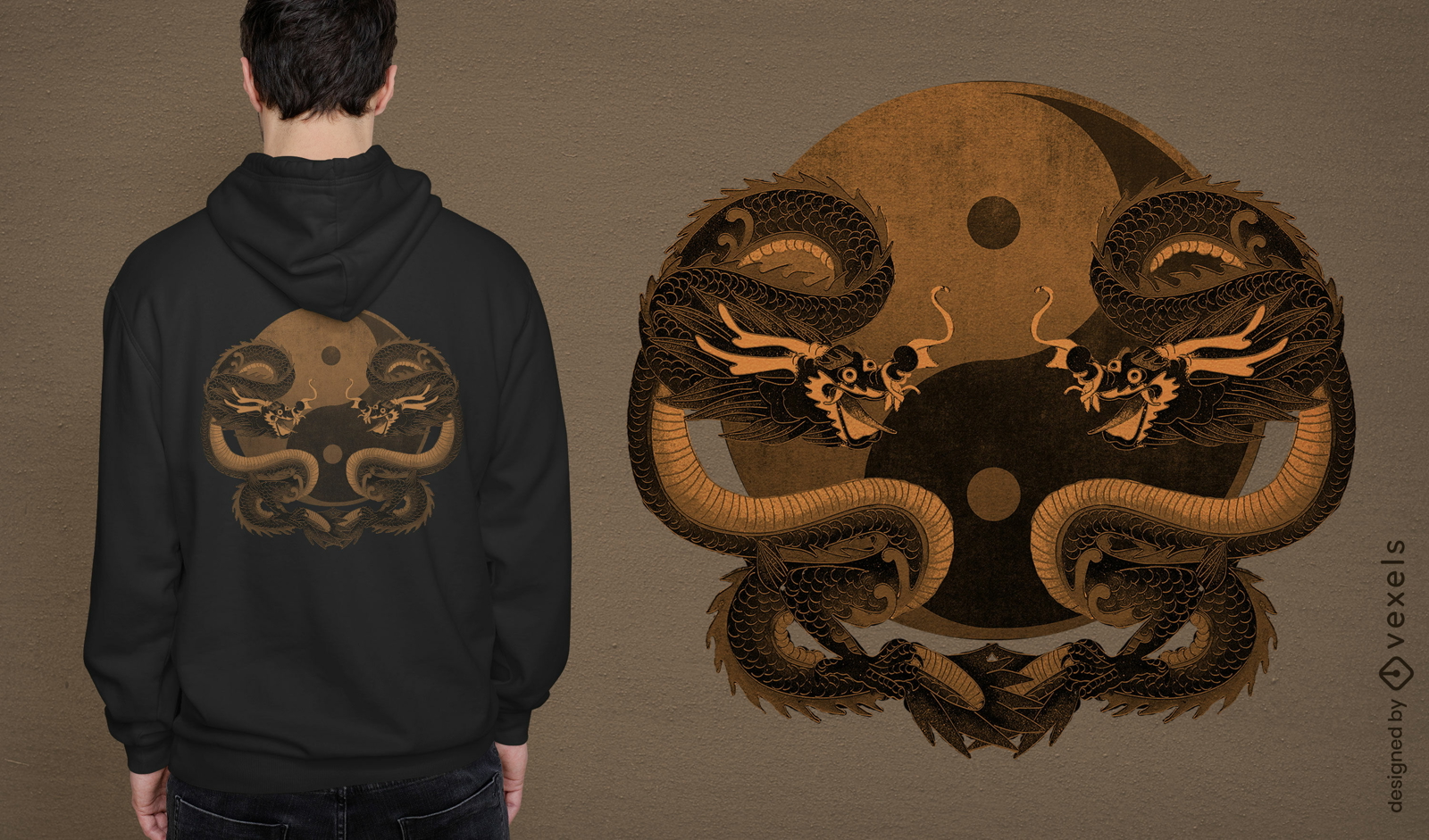 Yin yang ancient dragons t-shirt psd