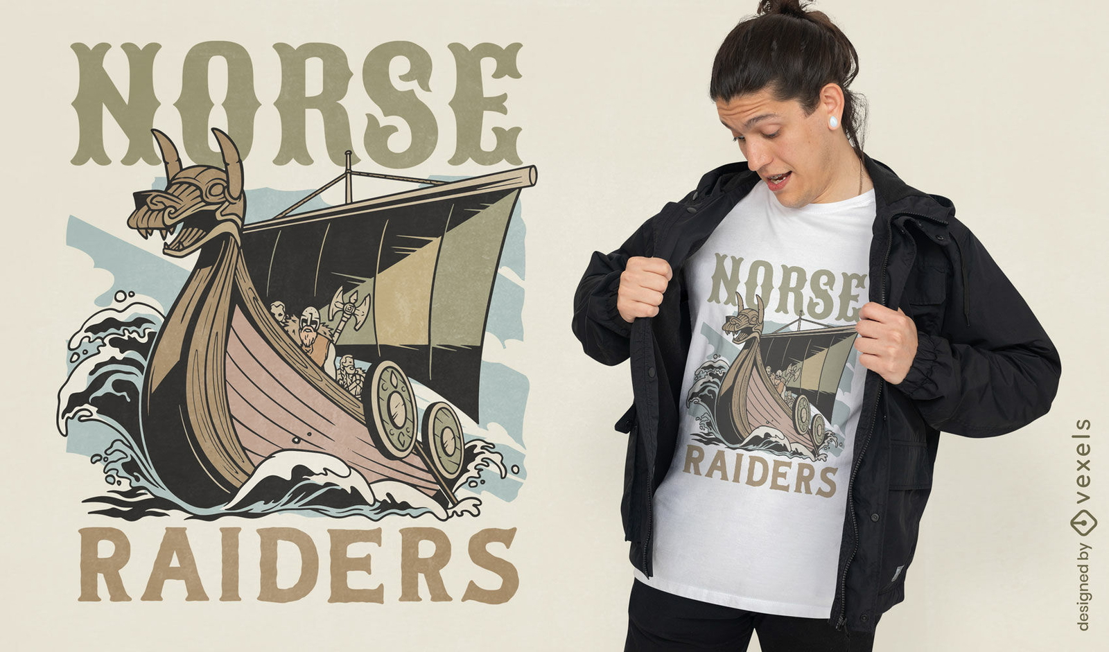 Design de camiseta de navio viking de invasores nórdicos