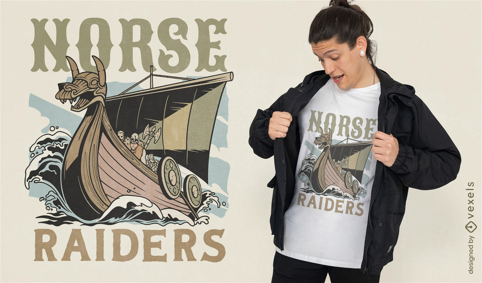 Diseño de camiseta de barco vikingo de asaltantes nórdicos