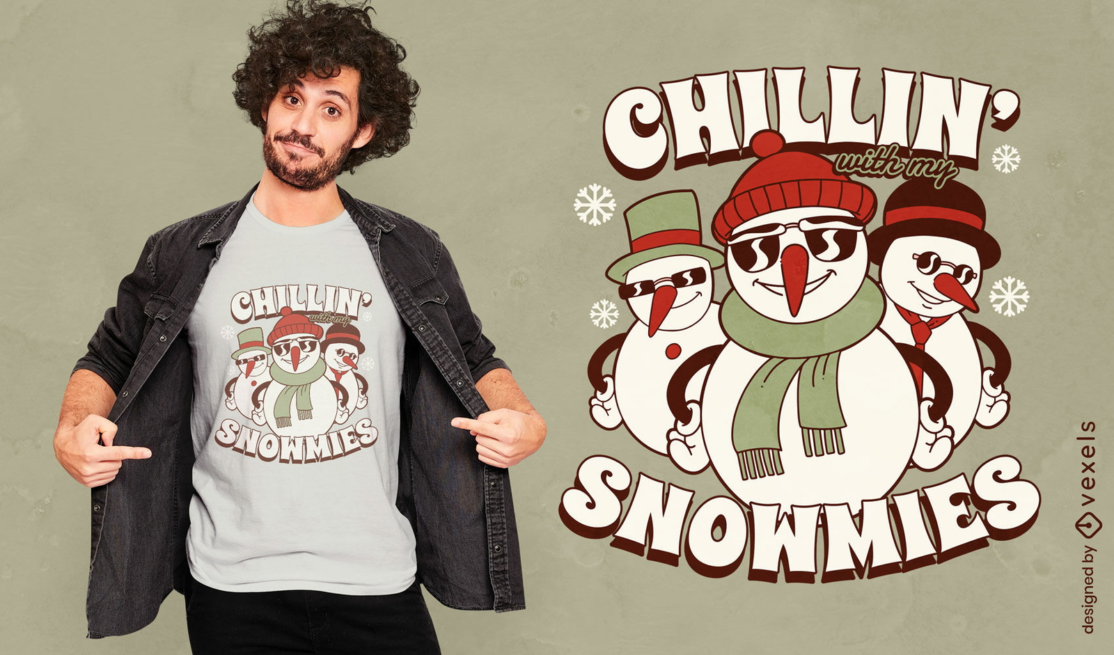 Diseño de camiseta divertida de dibujos animados de muñecos de nieve